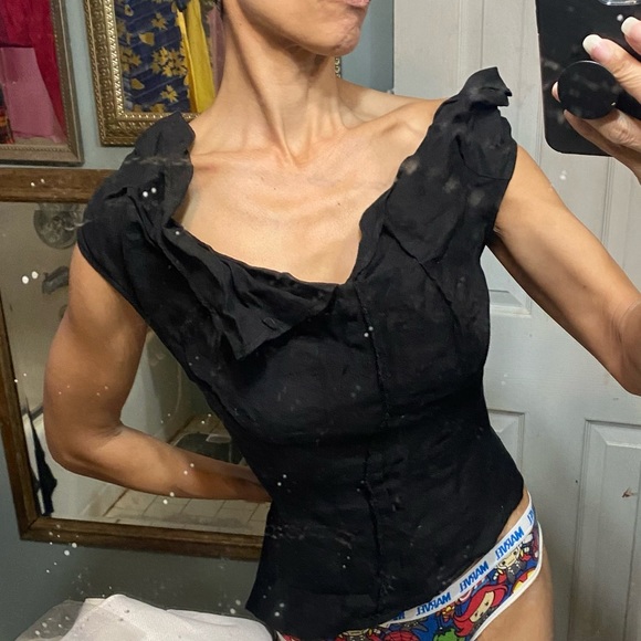 Ivan Grundahl black linen asymmetric top blouse shirt open neck 40 M Copenhagen - Picture 4 of 9